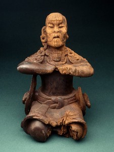 olmec-wood-frontal "Mirror Bearer" Maya / Olmec wood sculpture