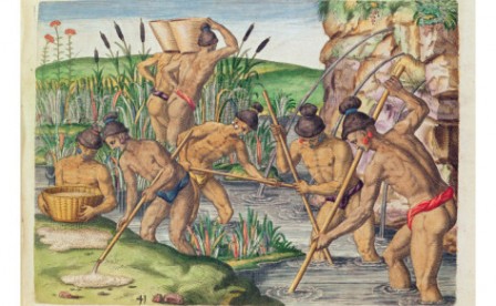 #post_2143 "How the Indians collect gold from the streams" by Jacques Le Moyne, an artist at the first French colony in the New World at Fort Caroline in Florida.